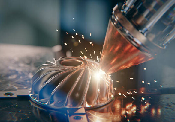 A modern 3D printer is printing a metal turbine. The future of machine part manufacturing.